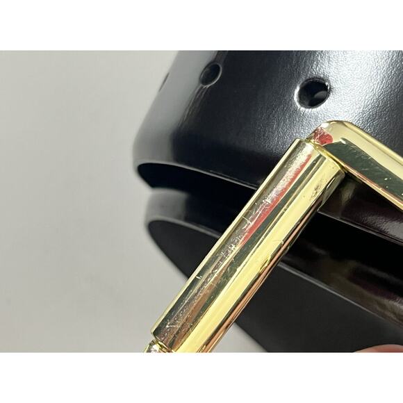 J Crew Wide Belt in Spazzolato Leather Womens Small Black Gold Roller Buckle - Picture 4 of 6